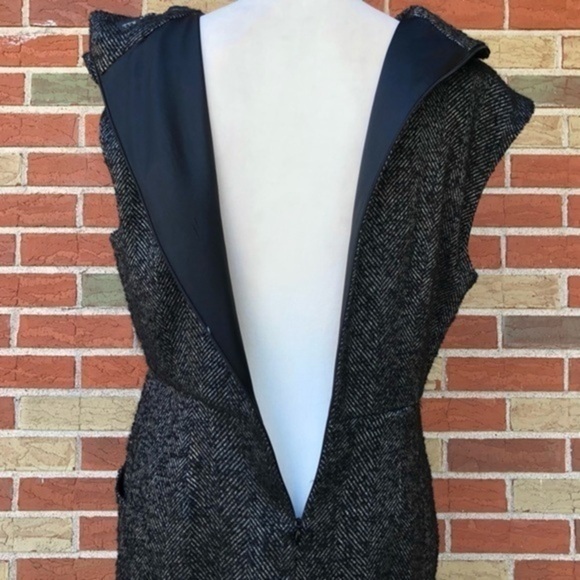 ⛄️ Zara Basic Herringbone Patterned Cowl Neck Black Silver Midi Dress - Picture 6 of 12